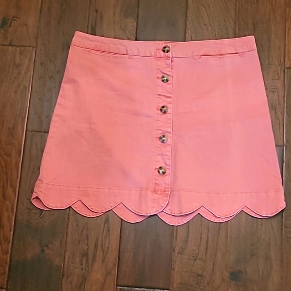 Cato pink button front denim skirt with scalloped hem size 14 - Picture 1 of 6